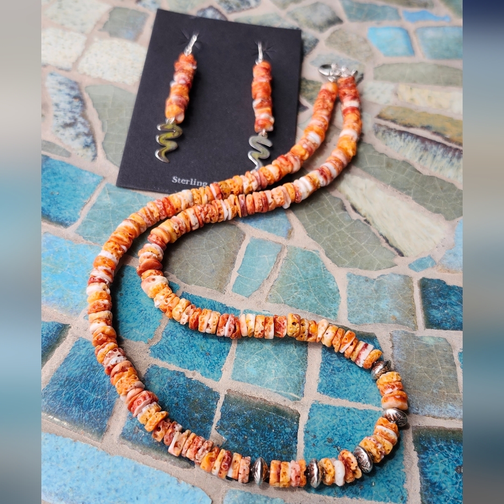 Sterling Silver Spiny Oyster Beaded Necklace SET